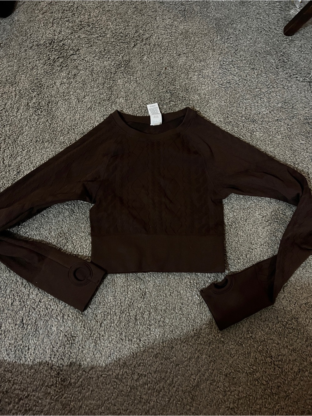 JoyLab Chocolate Brown Cropped Cable Knit Long Sleeve Top